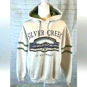 Vtg fleece 90’s Marbled Heather Tan Green Snowshoe Hoodie SILVER‎ CREEK XL USA